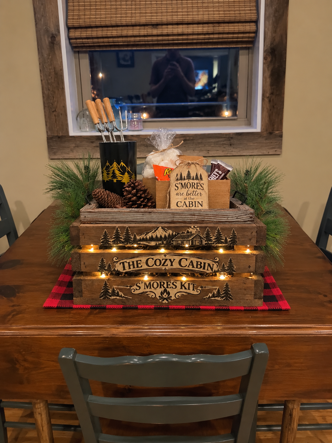 Original photo of the Cozy Cabin S’mores Kit in its wooden crate